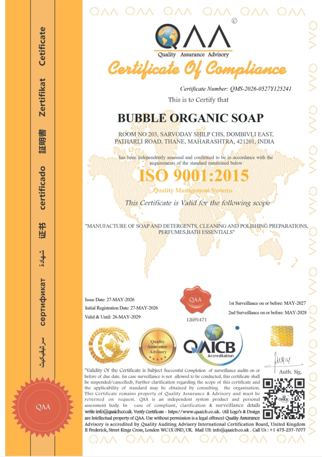 ISO 9001:2015 Certificate of Compliance